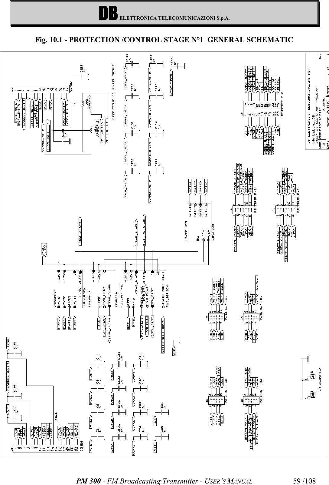 DB ELETTRONICA TELECOMUNICAZIONI S.p.A.PM 300 - FM Broadcasting Transmitter - USER’S MANUAL 59 /108Fig. 10.1 - PROTECTION /CONTROL STAGE N°1  GENERAL SCHEMATIC