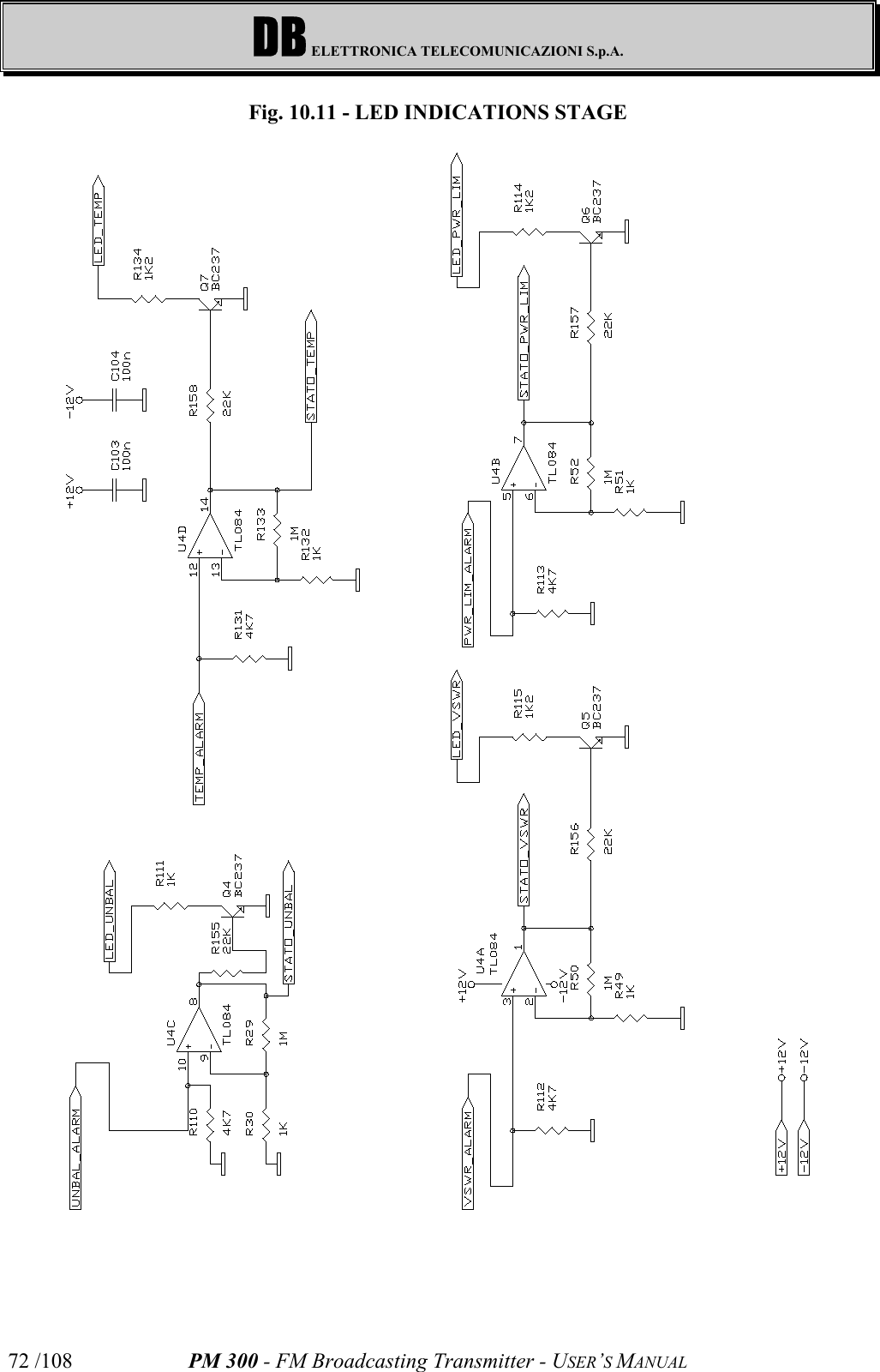 DB ELETTRONICA TELECOMUNICAZIONI S.p.A.PM 300 - FM Broadcasting Transmitter - USER’S MANUAL72 /108Fig. 10.11 - LED INDICATIONS STAGE