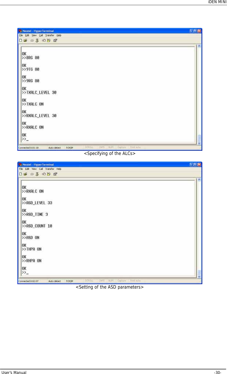    iDEN MINI  User’s Manual     -30-   &lt;Specifying of the ALCs&gt;   &lt;Setting of the ASD parameters&gt; 