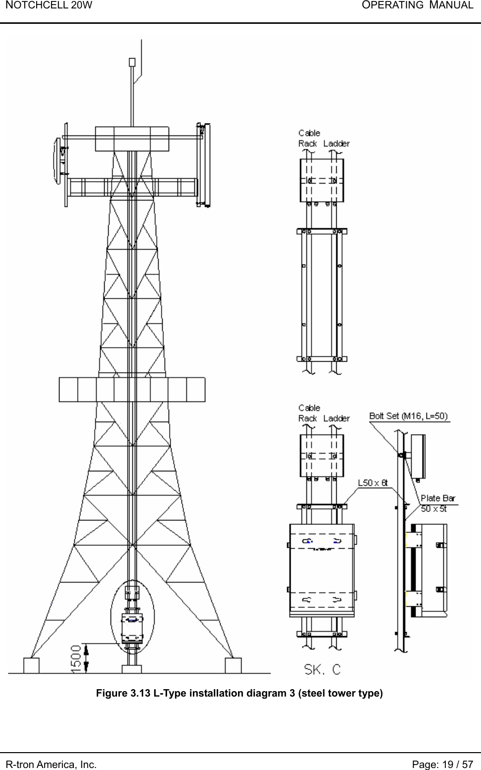 NOTCHCELL 20W           OPERATING  MANUAL R-tron America, Inc.                                                             Page: 19 / 57  Figure 3.13 L-Type installation diagram 3 (steel tower type)   