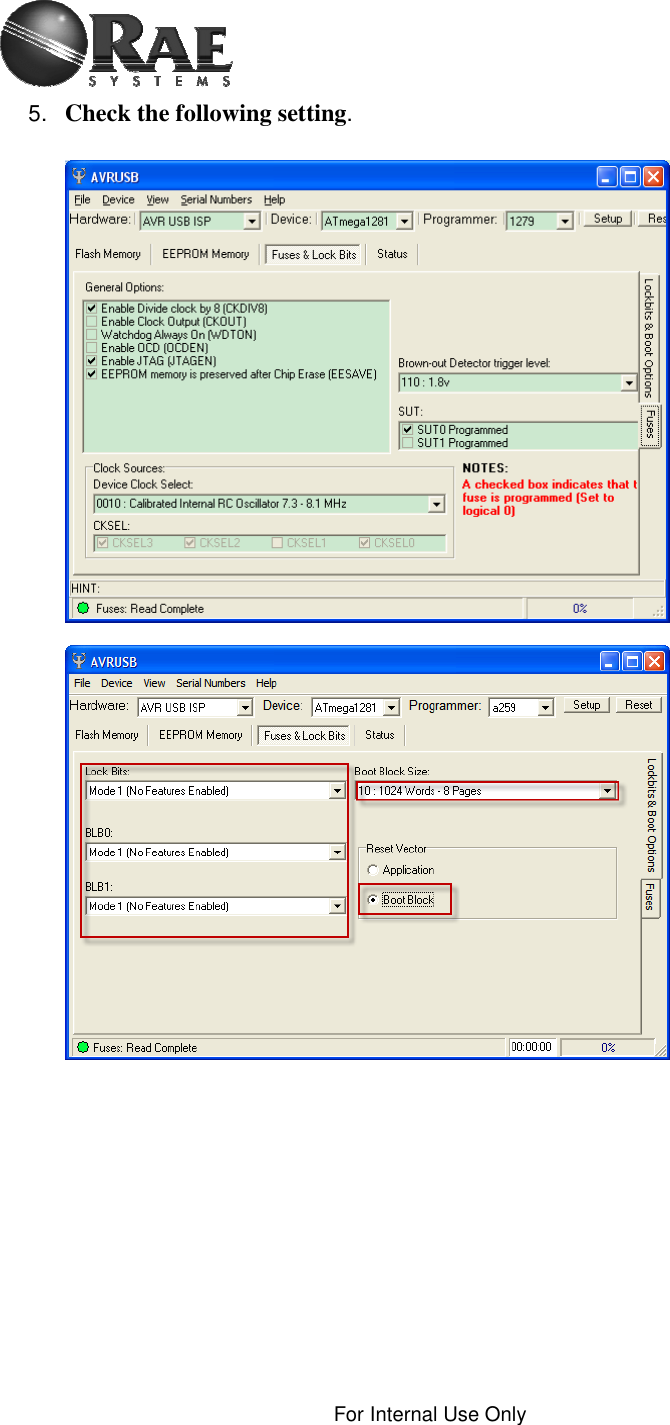    For Internal Use Only  5. Check the following setting.                 