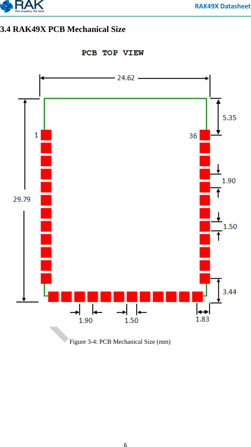 RAK49X Datasheet  6 3.4 RAK49X PCB Mechanical Size          Figure 3-4: PCB Mechanical Size (mm)  