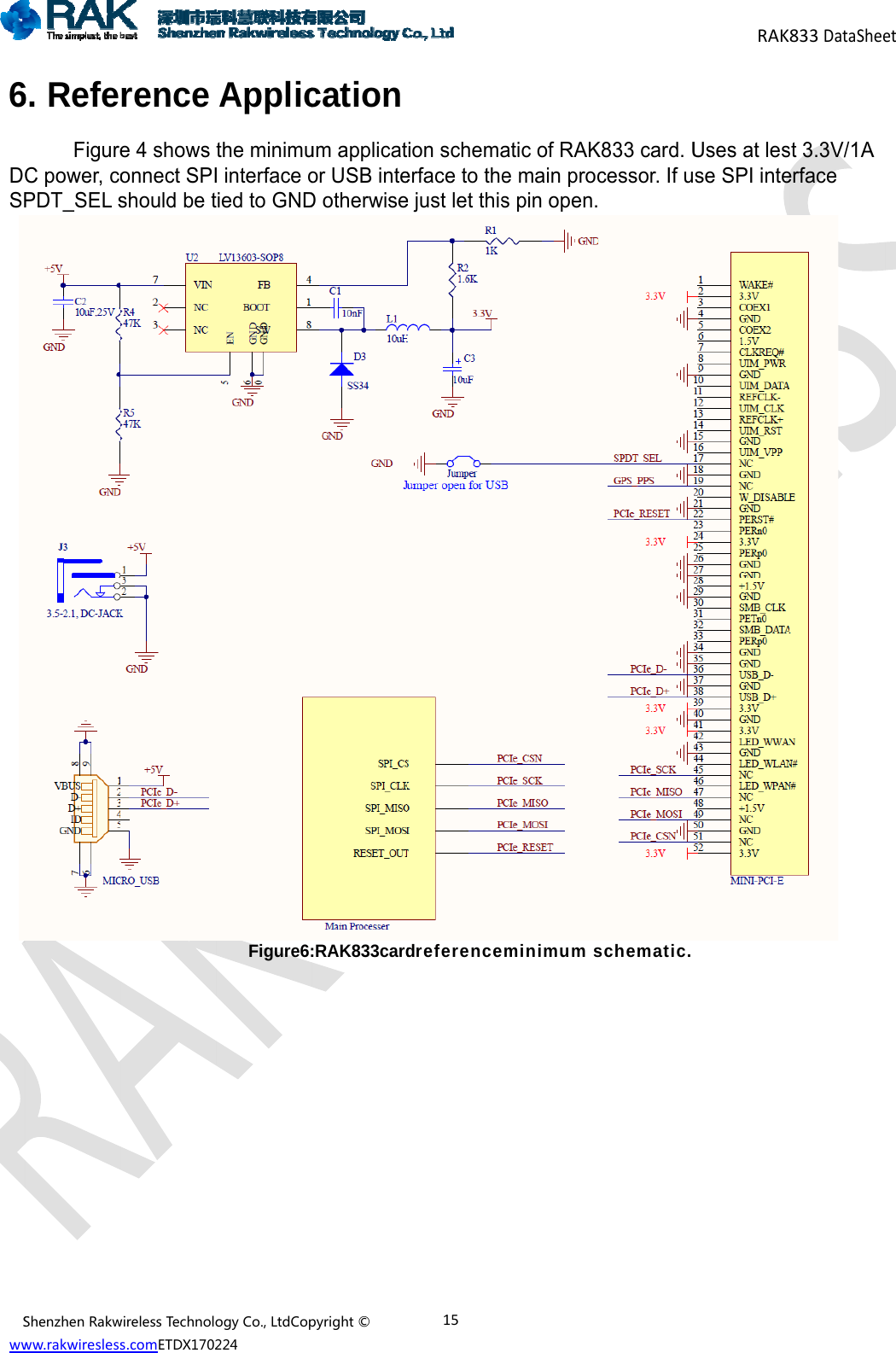 Sww6DSP            ShenzhenRakwww.rakwiresless6. RefeFigureC power, coPDT_SEL swirelessTechnolos.comETDX1702rence e 4 shows onnect SPIshould be togyCo.,LtdCop224Applicthe minimuI interface otied to GNDFigure6:pyright&copy;cationum applicator USB inteD otherwise:RAK833card15tion schemaerface to thee just let thisdreferenceatic of RAKe main procs pin open.minimum sK833 card. Ucessor. If u     schematic. RAKUses at lesse SPI inte833DataSheest 3.3V/1A erface  et