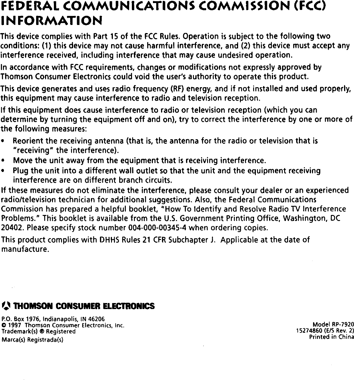 Page 12 of 12 - RCA  Tabletop Systems Manual 98120041