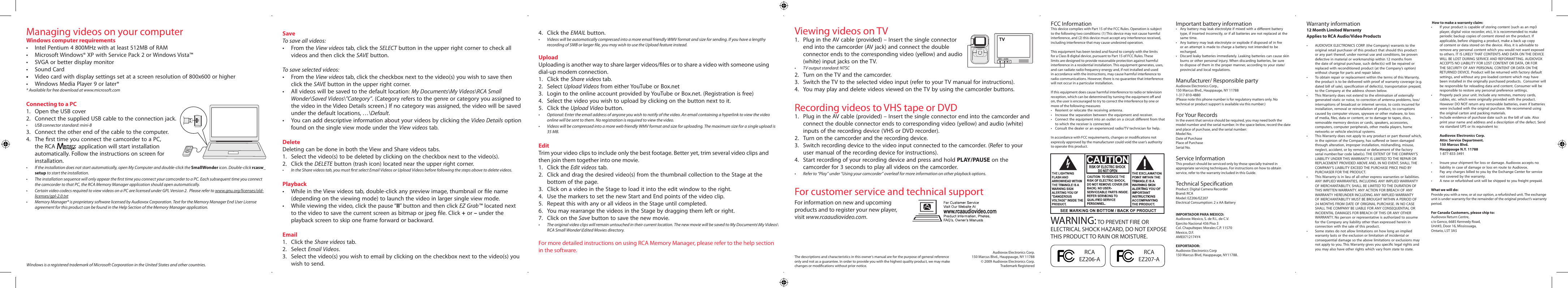 Page 2 of 2 - RCA EZ207 EZ206/EZ207(EN) User Manual  To The F6a2ebff-993a-4e37-995a-d3fb648df0dd