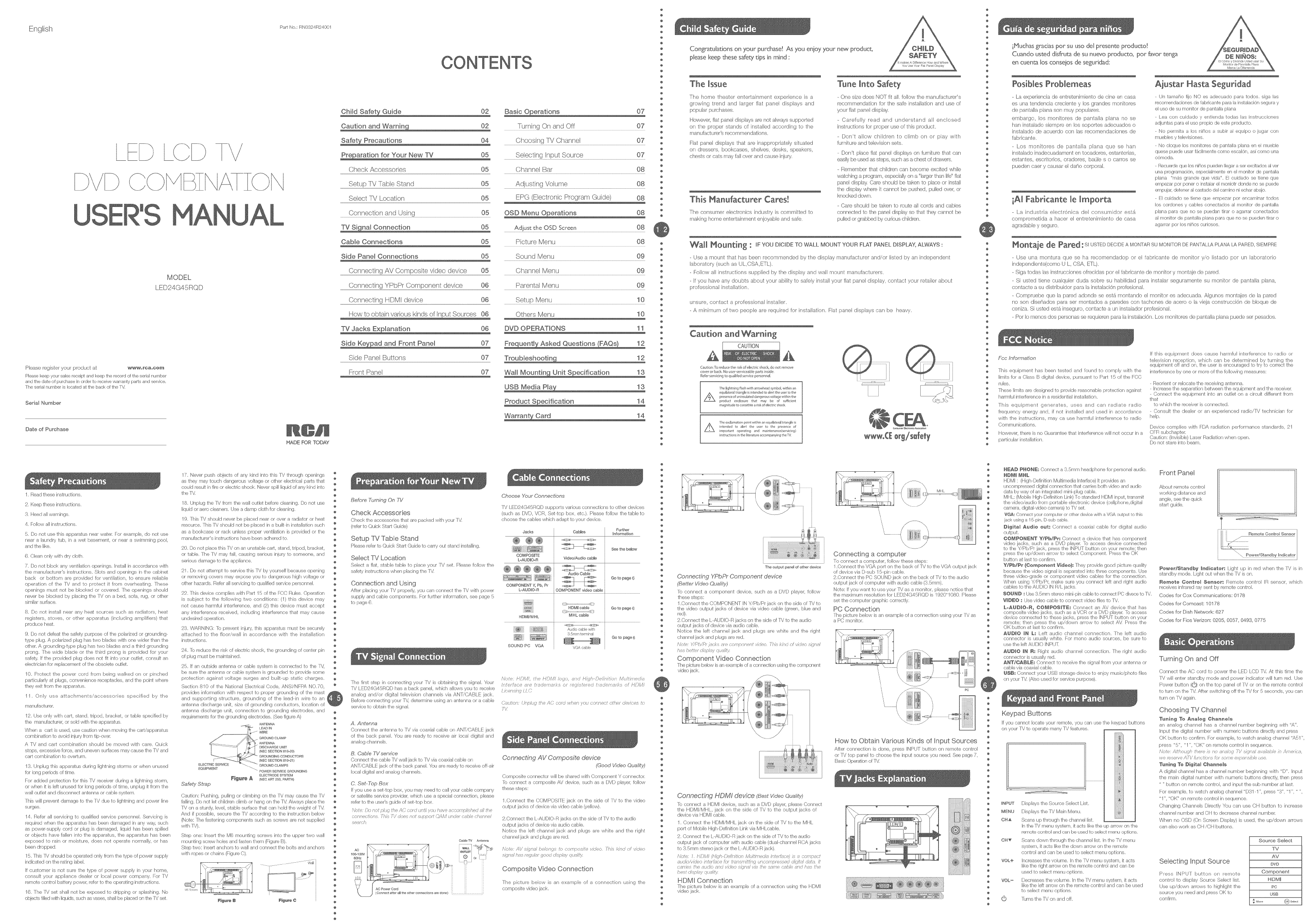 RCA LED24G45RQD User Manual LED TV/DVD Manuals And Guides 1405179L