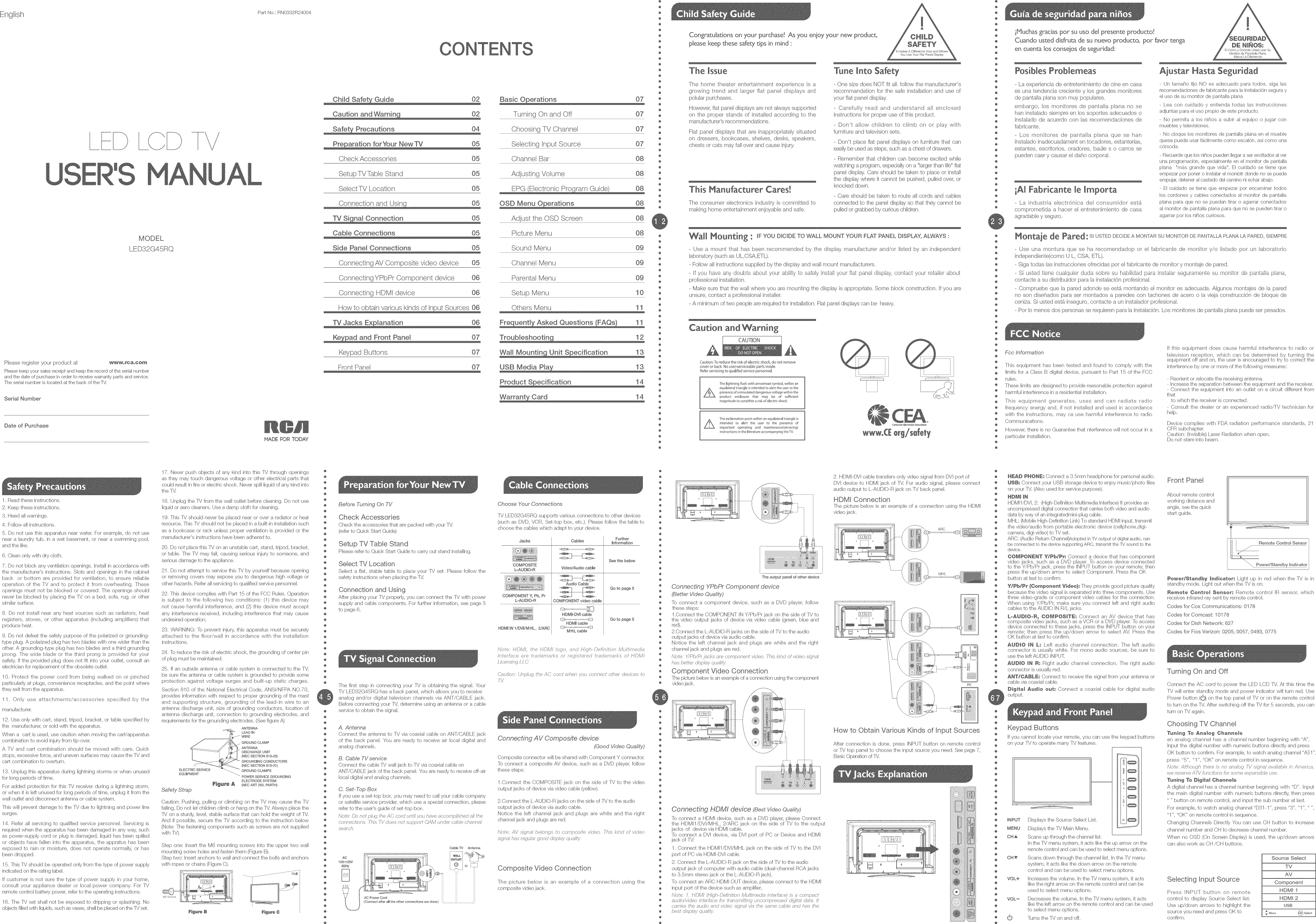 Page 1 of 2 - RCA LED32G45RQ User Manual  LED TV - Manuals And Guides 1405188L