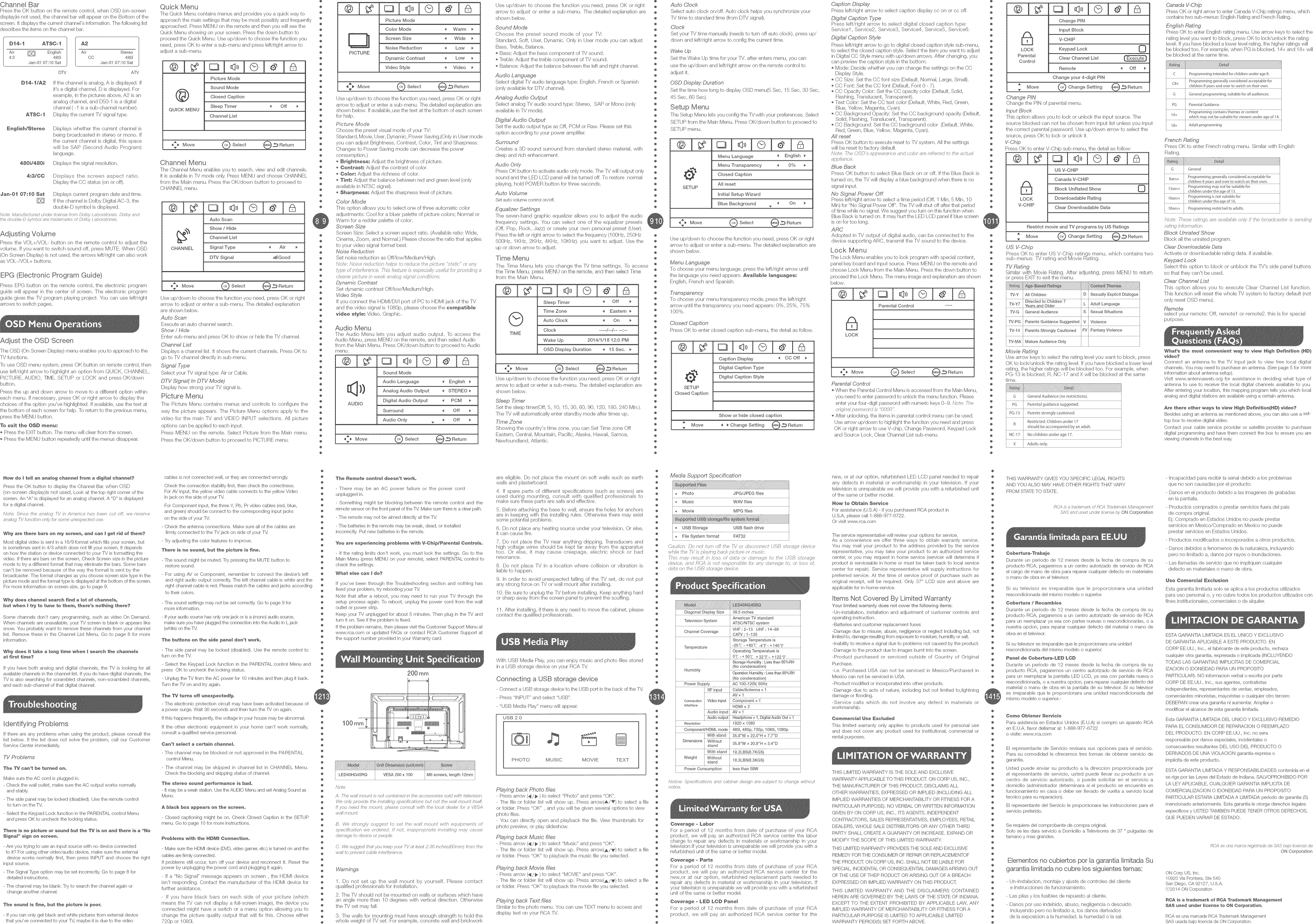 RCA LED40HG45RQ User Manual LED TV Manuals And Guides 1410277L