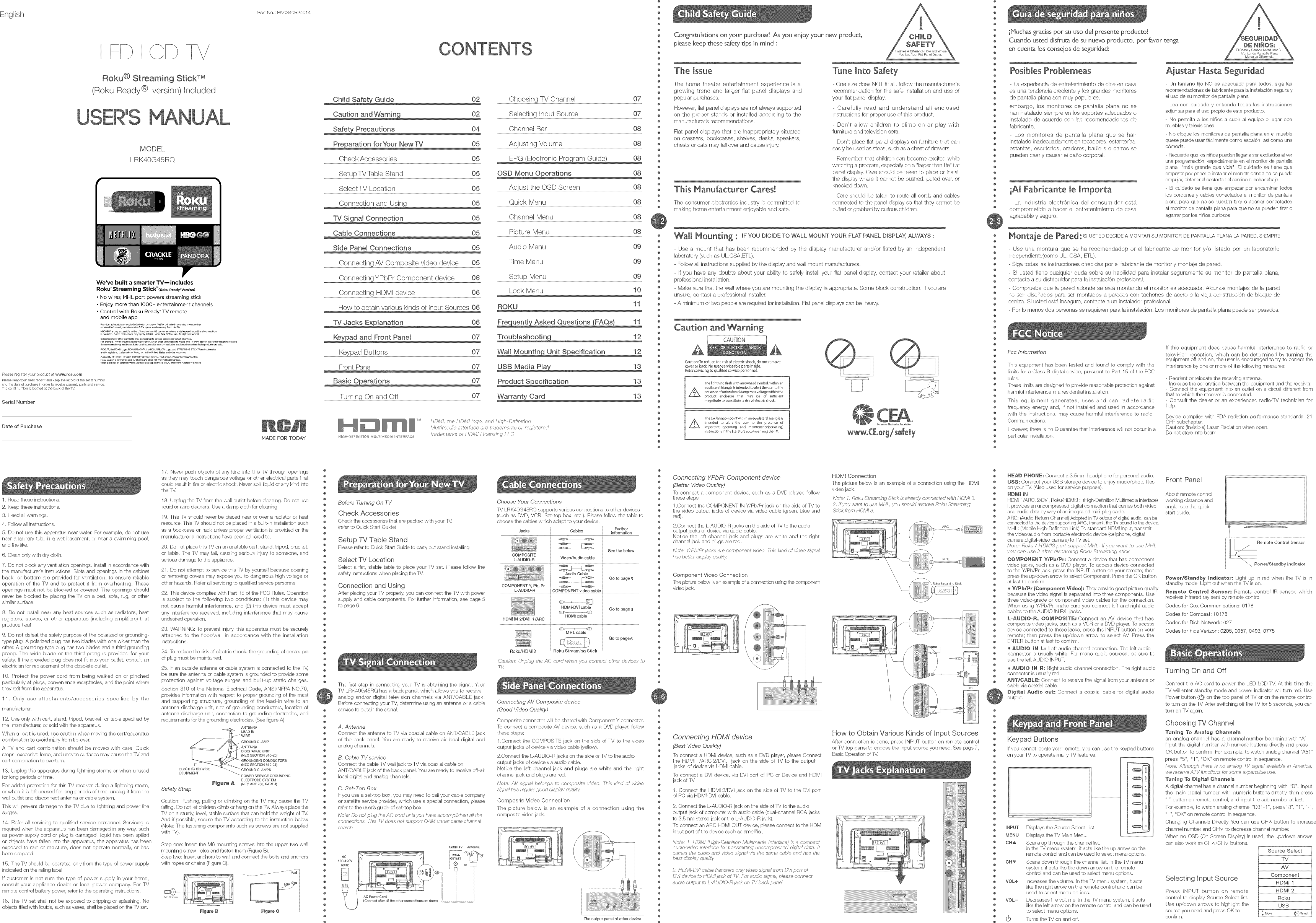 Page 1 of 2 - RCA LRK40G45RQ User Manual  LCD TV - Manuals And Guides 1409296L