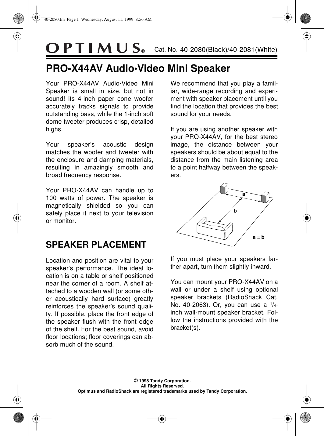 Page 1 of 4 - RCA PRO-X44AV 40-2080 User Manual  To The 199473ba-39a4-4eb7-be40-c0d4c550099d