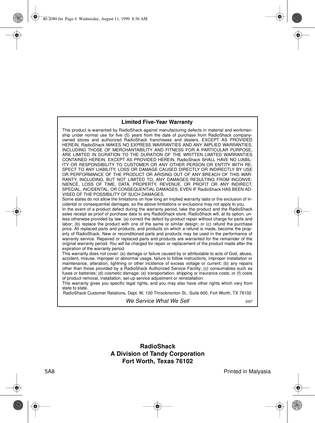 Page 4 of 4 - RCA PRO-X44AV 40-2080 User Manual  To The 199473ba-39a4-4eb7-be40-c0d4c550099d