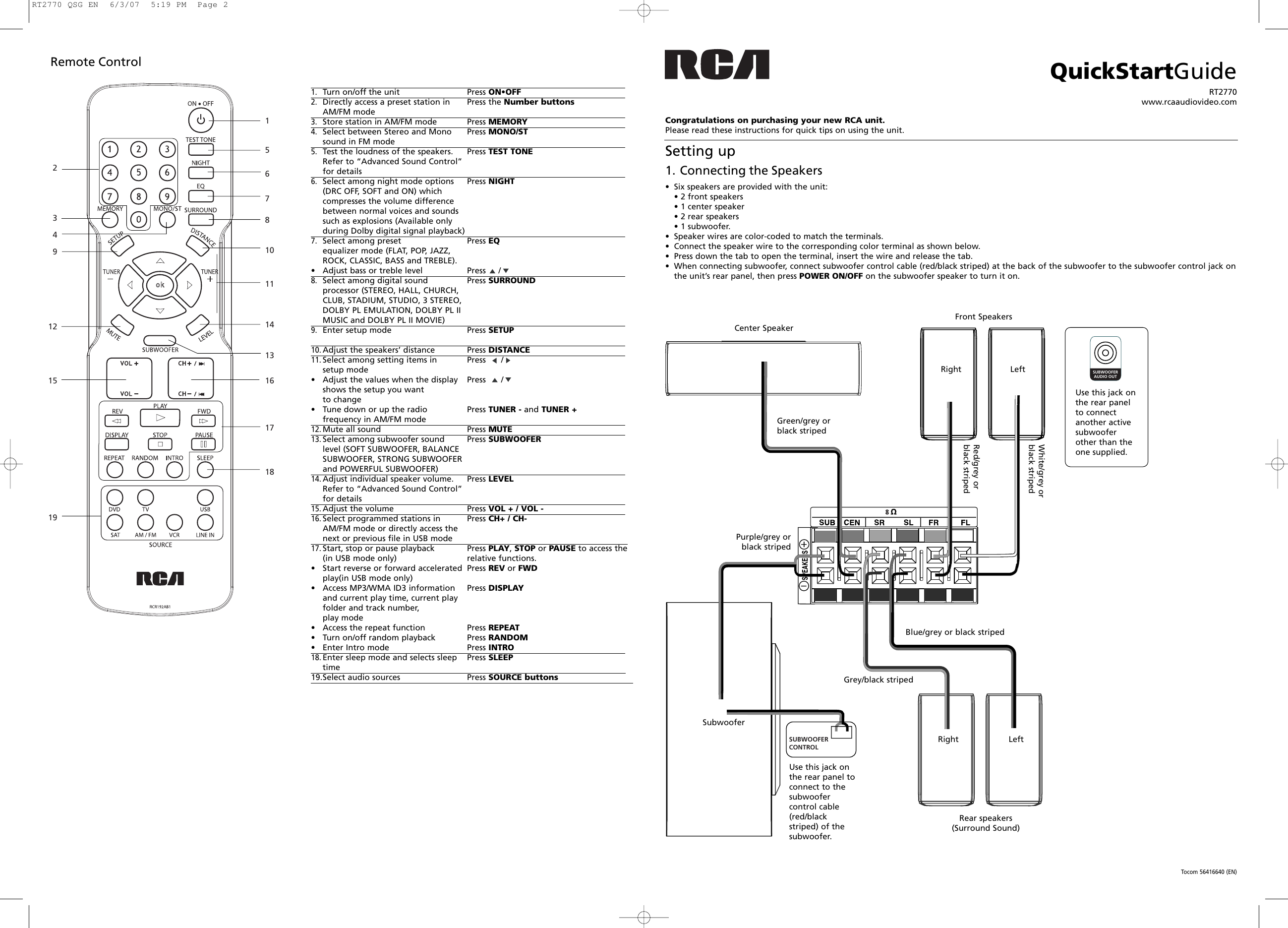 Page 1 of 2 - RCA RT2770 QSG EN User Manual  To The E89e86a4-b311-4ef5-990f-5c0966dc1f35