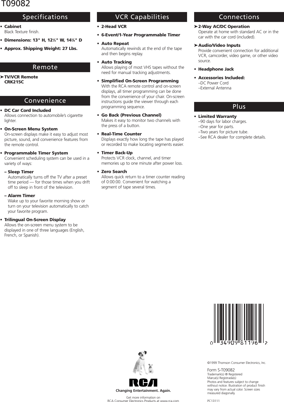 Page 2 of 2 - RCA T09082 30298.TCE.T09082 User Manual  To The 02464792-fae1-43f6-bbf5-c4ab7e1fca14