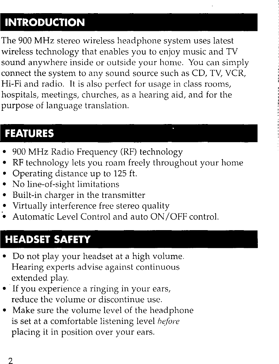 Page 2 of 12 - RCA WHP150 User Manual  To The 4985ad82-0086-4b30-978f-70da27be204c
