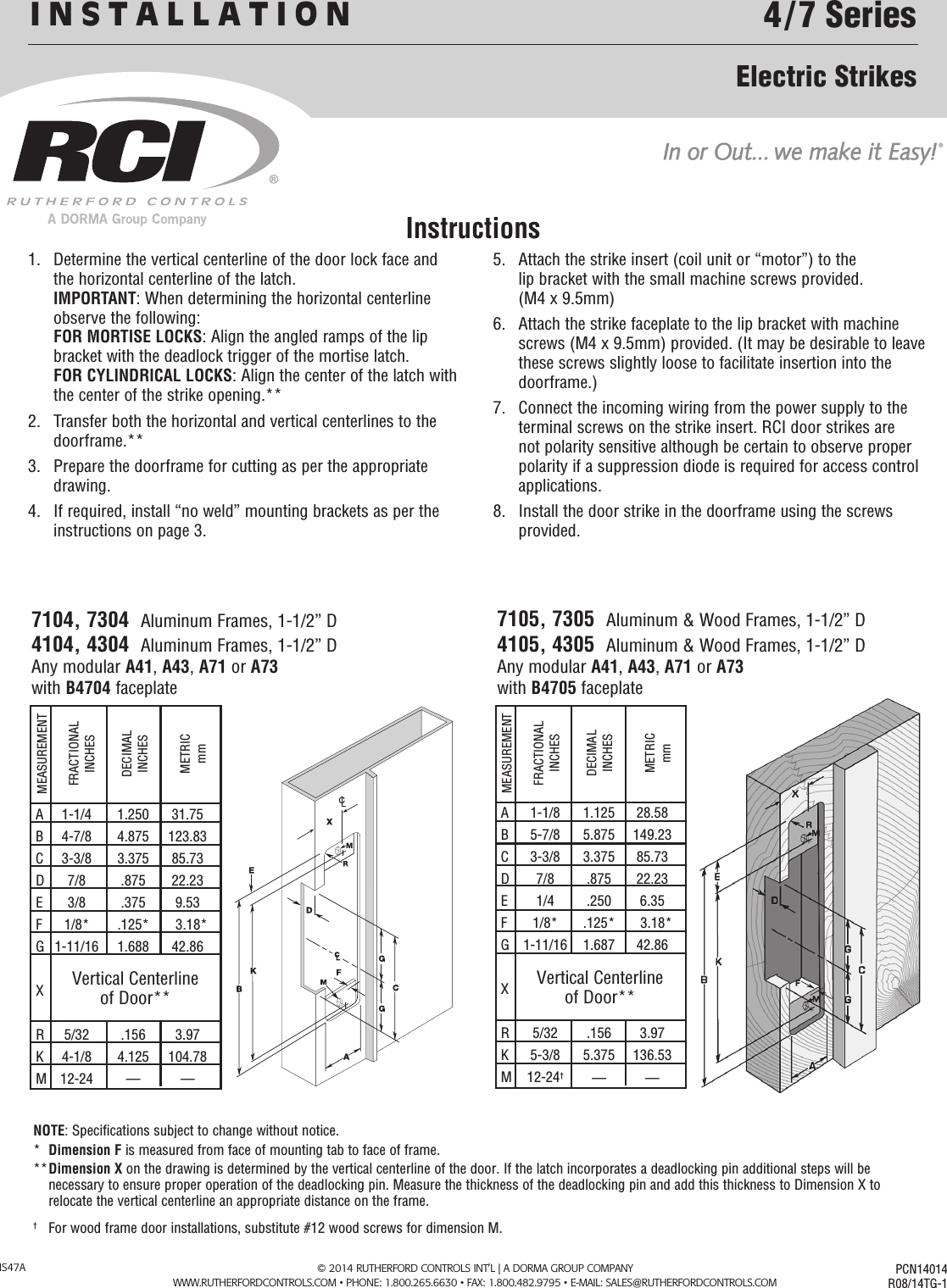 Page 1 of 4 - RCI 4 Series Installation Instructions IS47A R0814-1