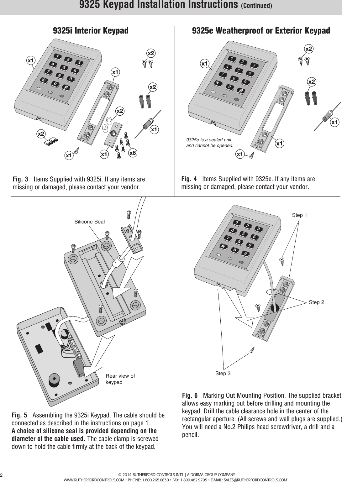 Page 2 of 8 - RCI  9325 Stand Alone Keypads Installation Instructions IS9325 R0714-1