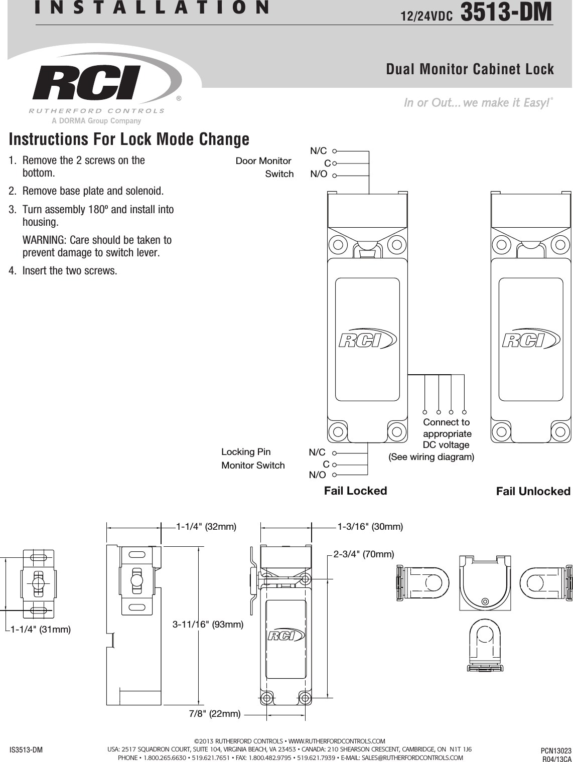 Rci 3513dm Cabinet Lock Installation Instructions Is3513dm R0413