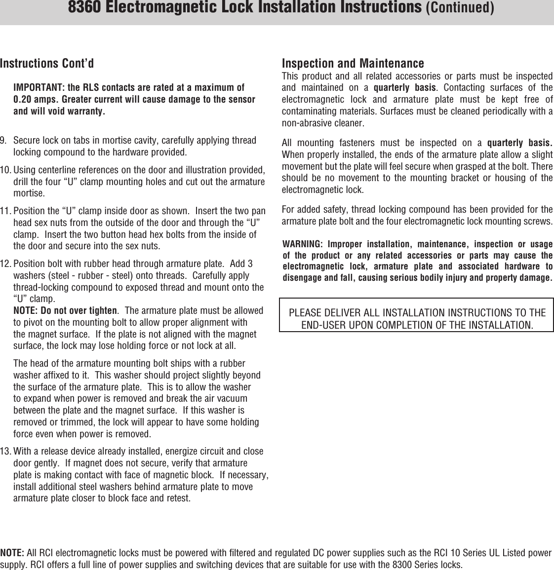 Page 2 of 4 - RCI  8360 Installation Instructions Is8360 R0615-1