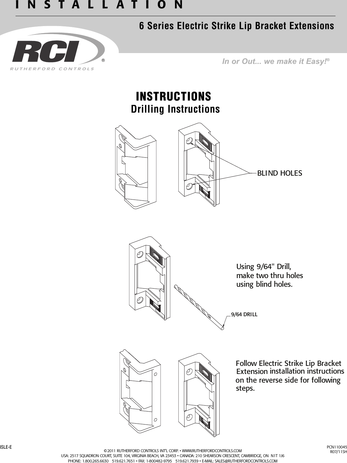 Page 1 of 2 - RCI ISLE-E_R0711_ISLEK6 6 Series/7 Series Lip Bracket Extension Installation Instructions Isle-e R0711