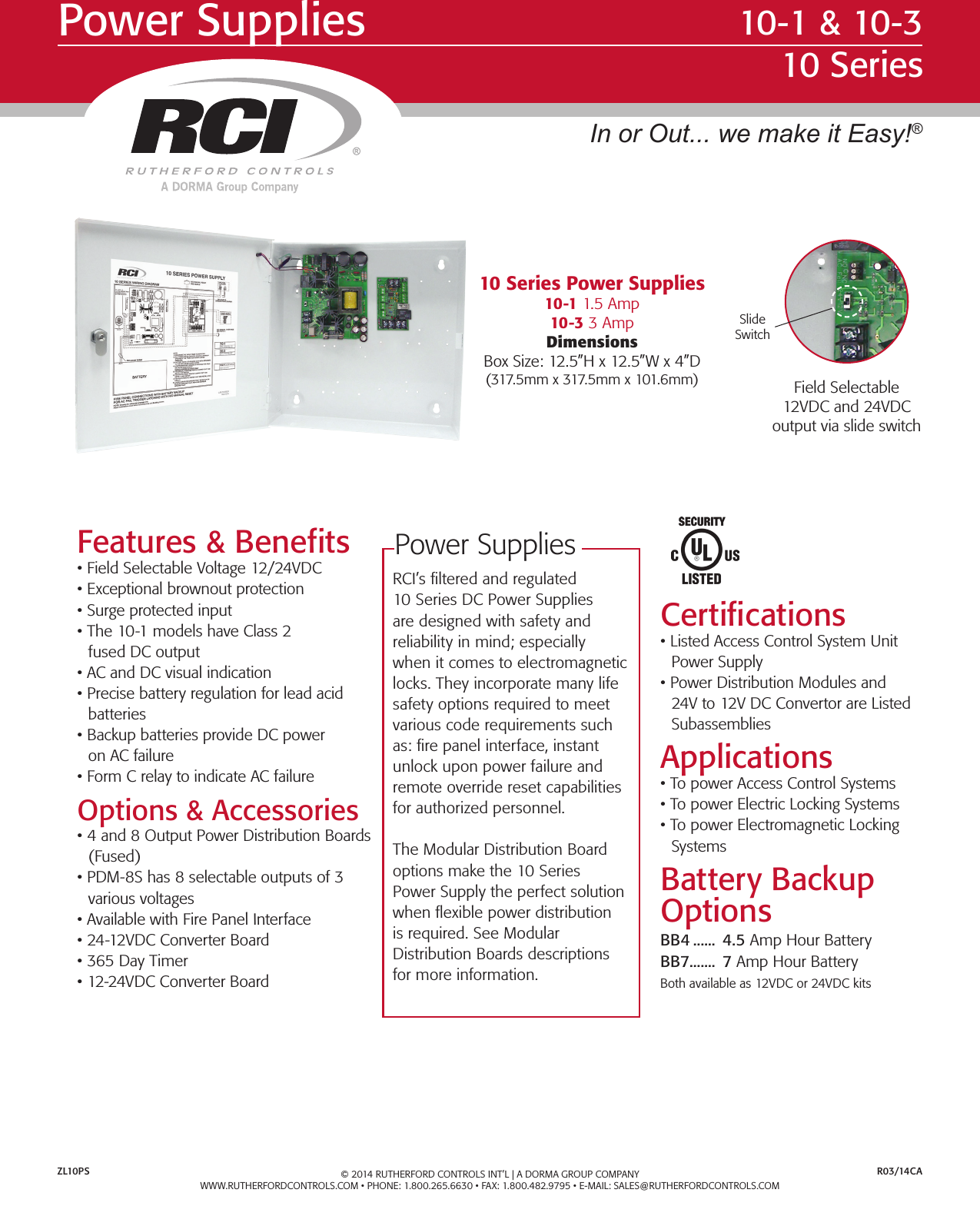 Page 1 of 2 - RCI  10 Series Power Supply Product Sheet Zl10ps R0314