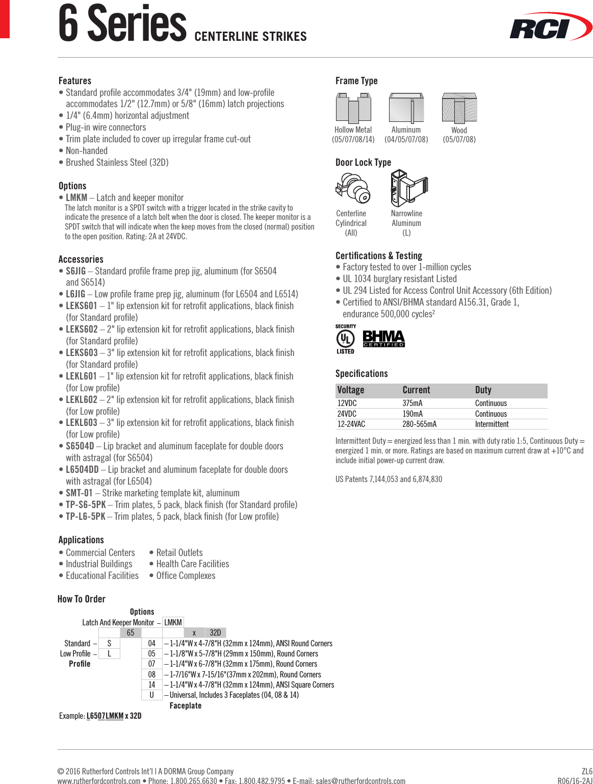 Page 4 of 4 - RCI  6 Series Heavy Duty Electric Strike Product Sheet Zl6 R0616-2 Pages