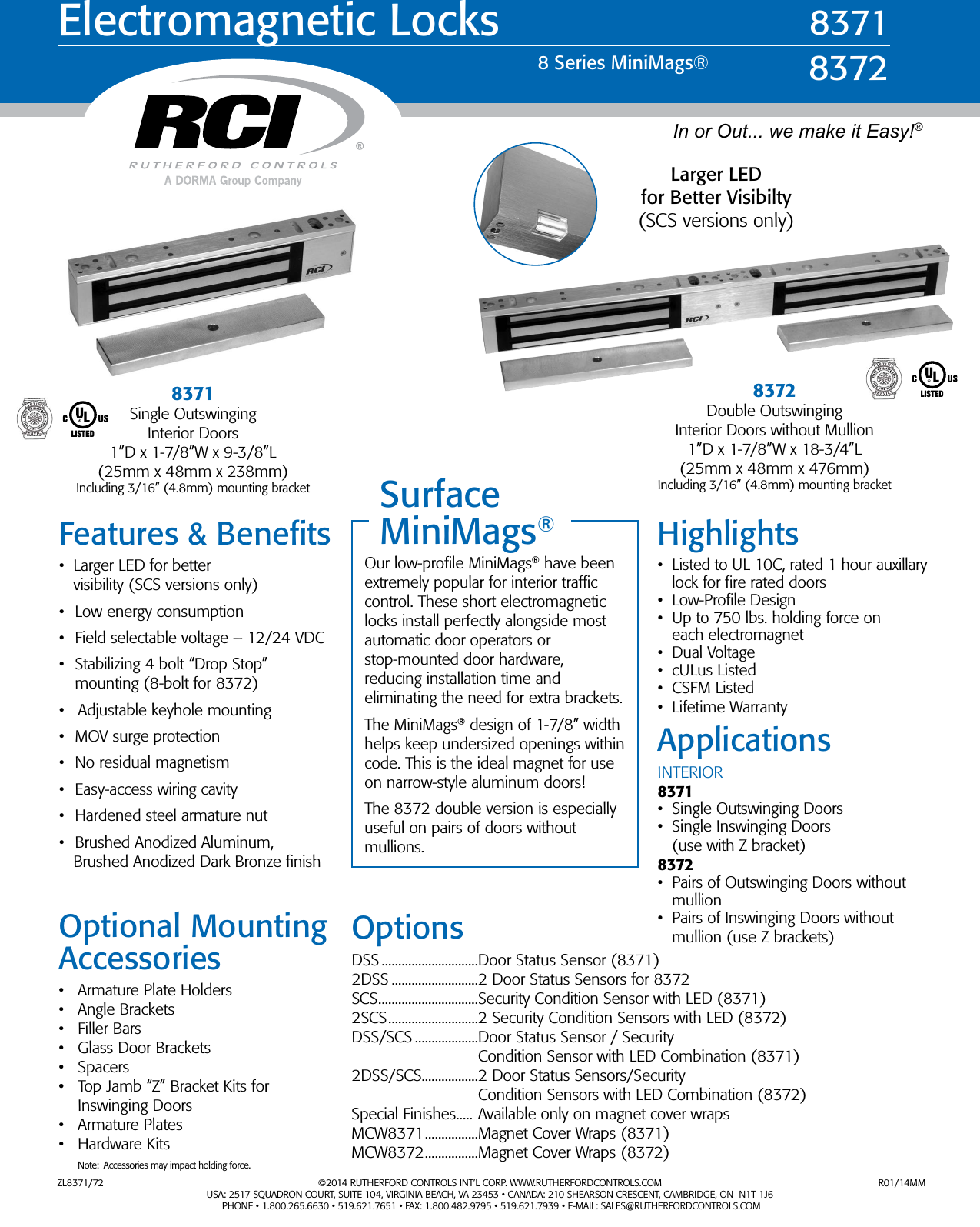 Page 1 of 2 - RCI  8371/8372 Minimag? Product Sheet Zl8371-72 R0114