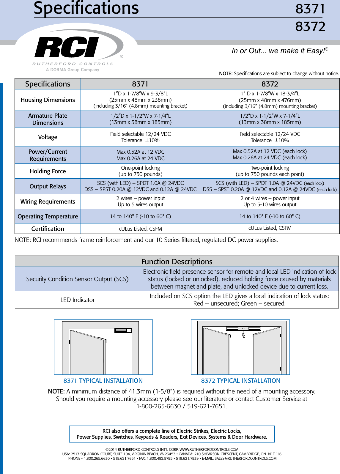 Page 2 of 2 - RCI  8371/8372 Minimag? Product Sheet Zl8371-72 R0114