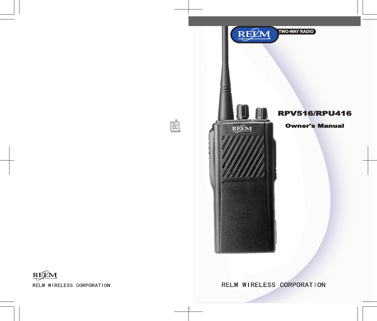 ÞßÔ²úTWO-WAY RADIOTMRPV516/RPU416Owner&apos;s ManualRPV516/RPU416Owner&apos;s ManualTM1