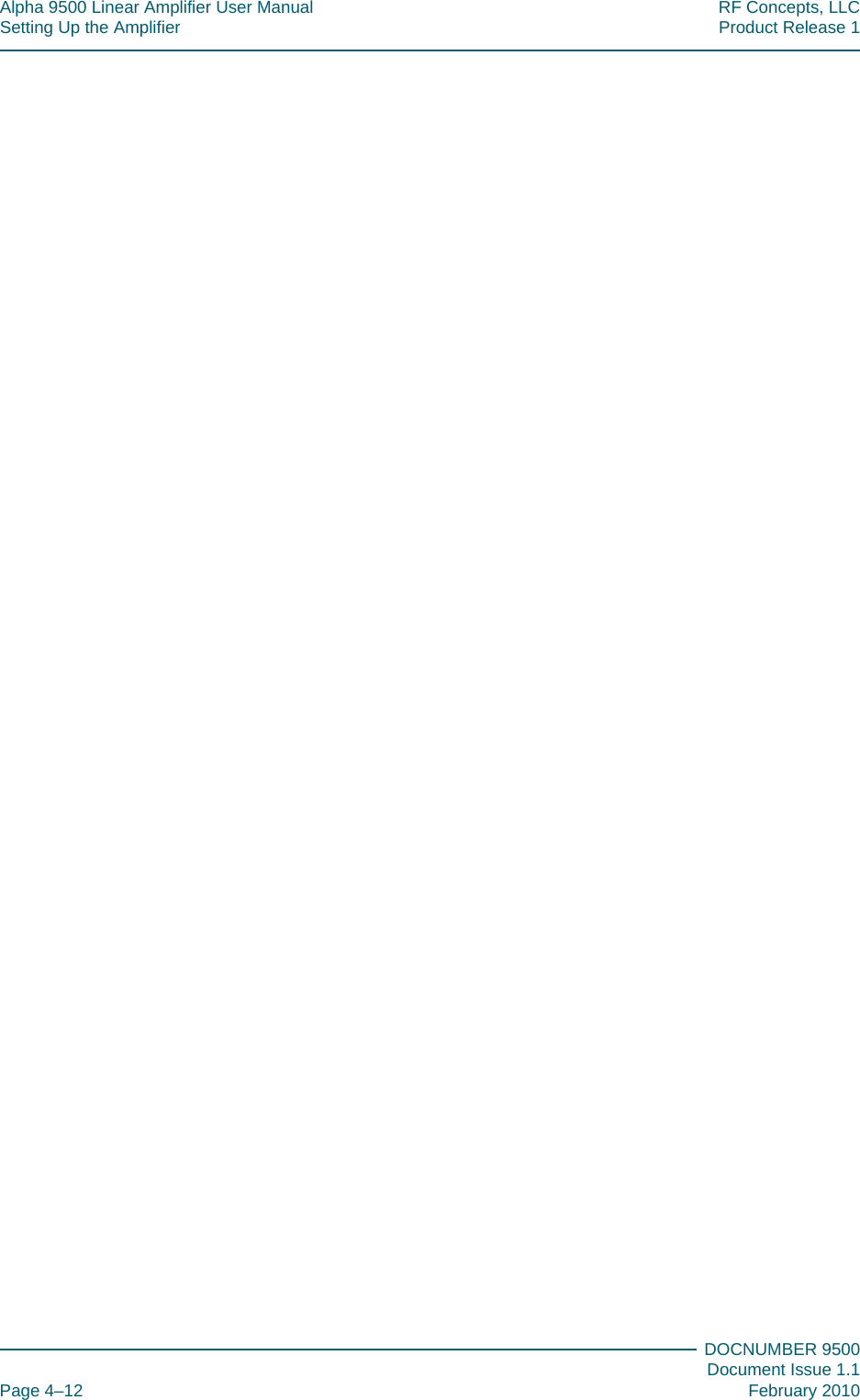 Alpha 9500 Linear Amplifier User Manual RF Concepts, LLCSetting Up the Amplifier Product Release 1DOCNUMBER 9500Document Issue 1.1Page 4–12 February 2010444