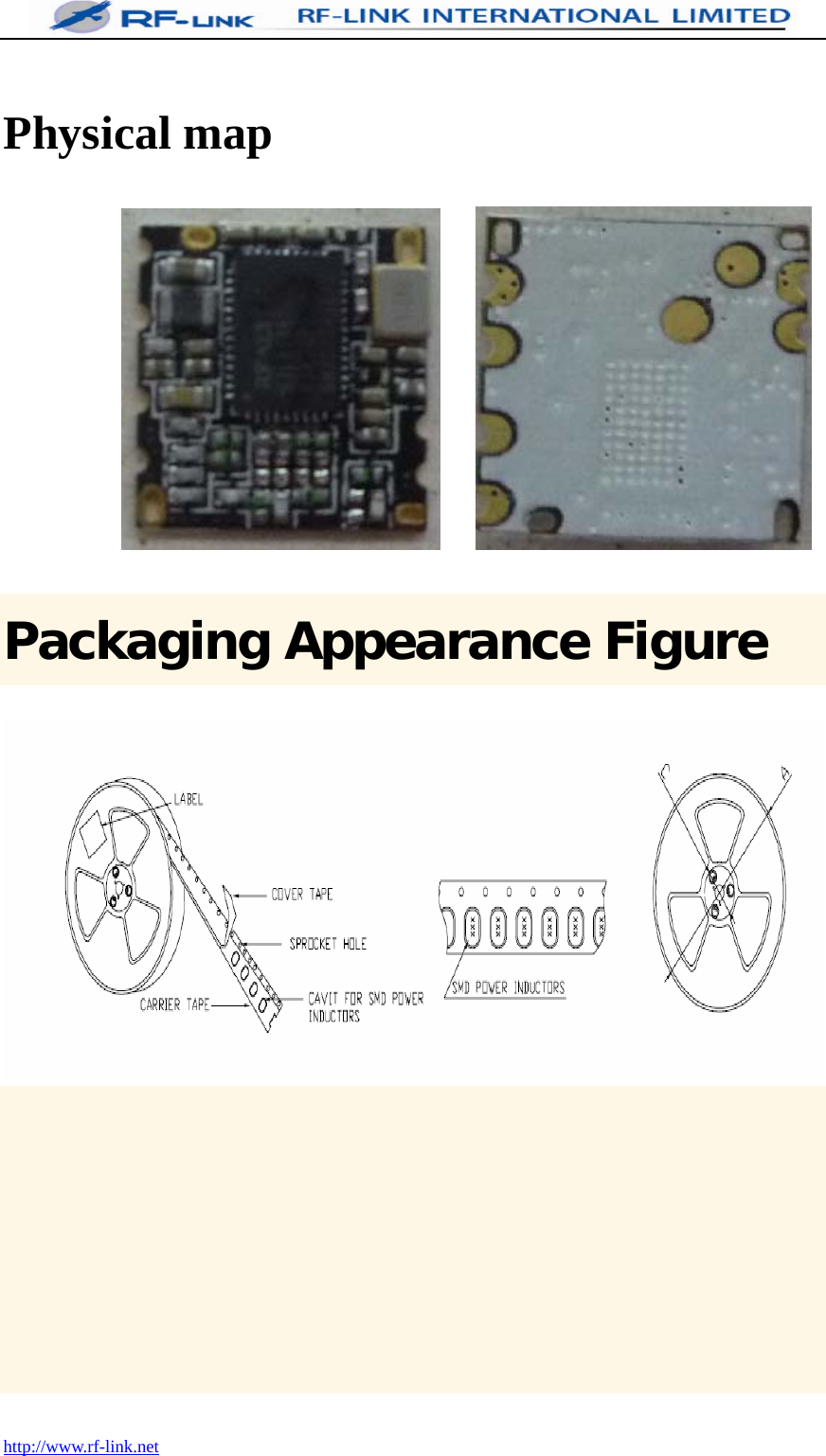  http://www.rf-link.net   Physical map        Packaging Appearance Figure        