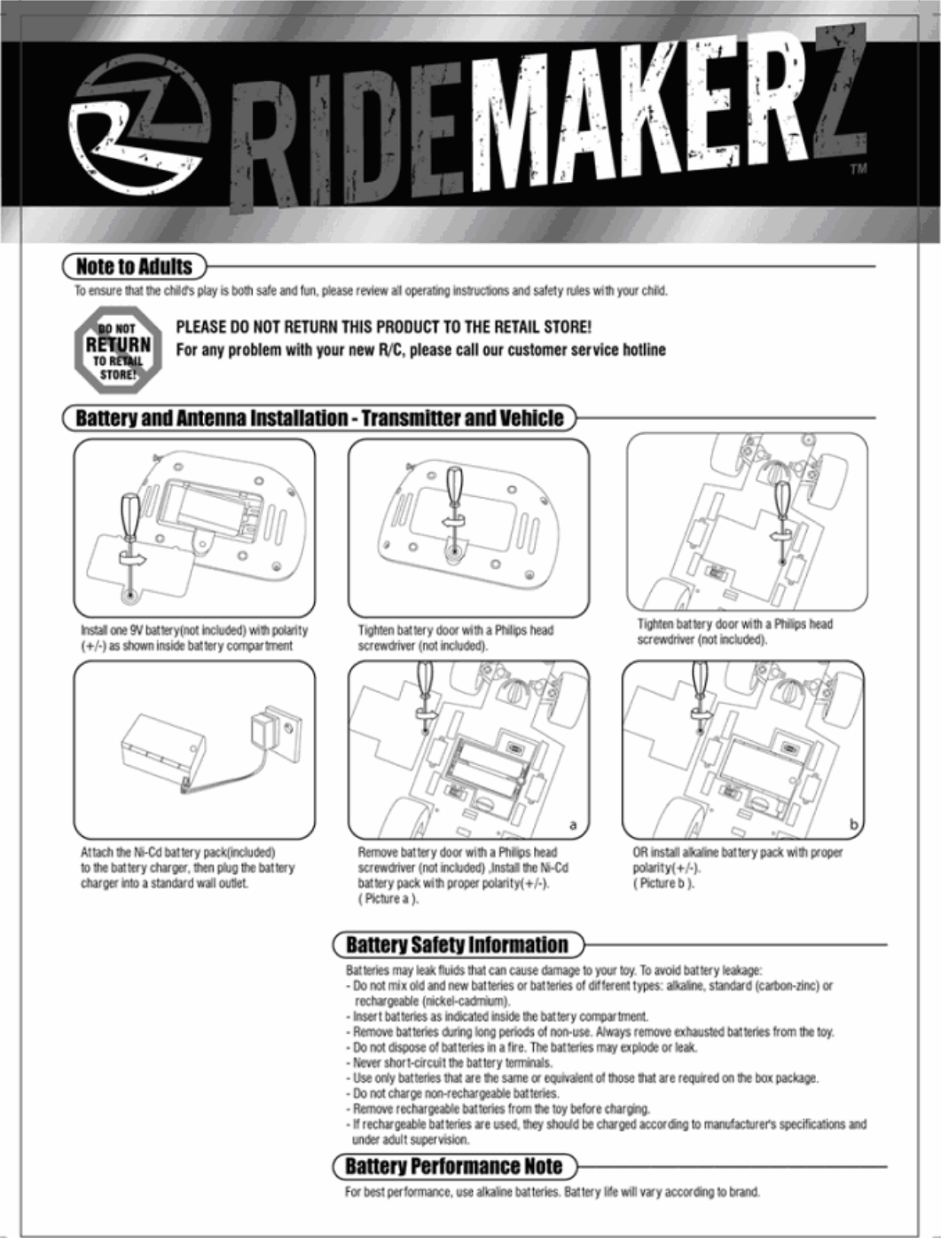RIDEMAKERZ 90010801T4 RC Car User Manual Revisde