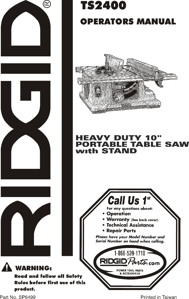 RIDGID TS 2400 User Manual To The 