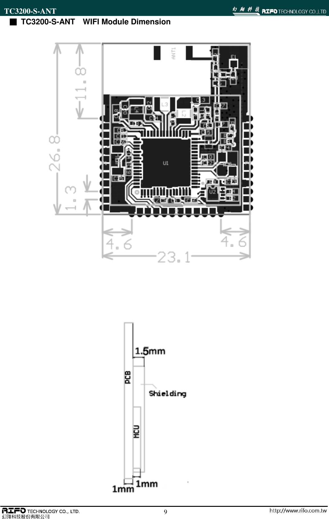 TC3200-S-ANT                                                                                                        9 ■ TC3200-S-ANT  WIFI Module Dimension                                           