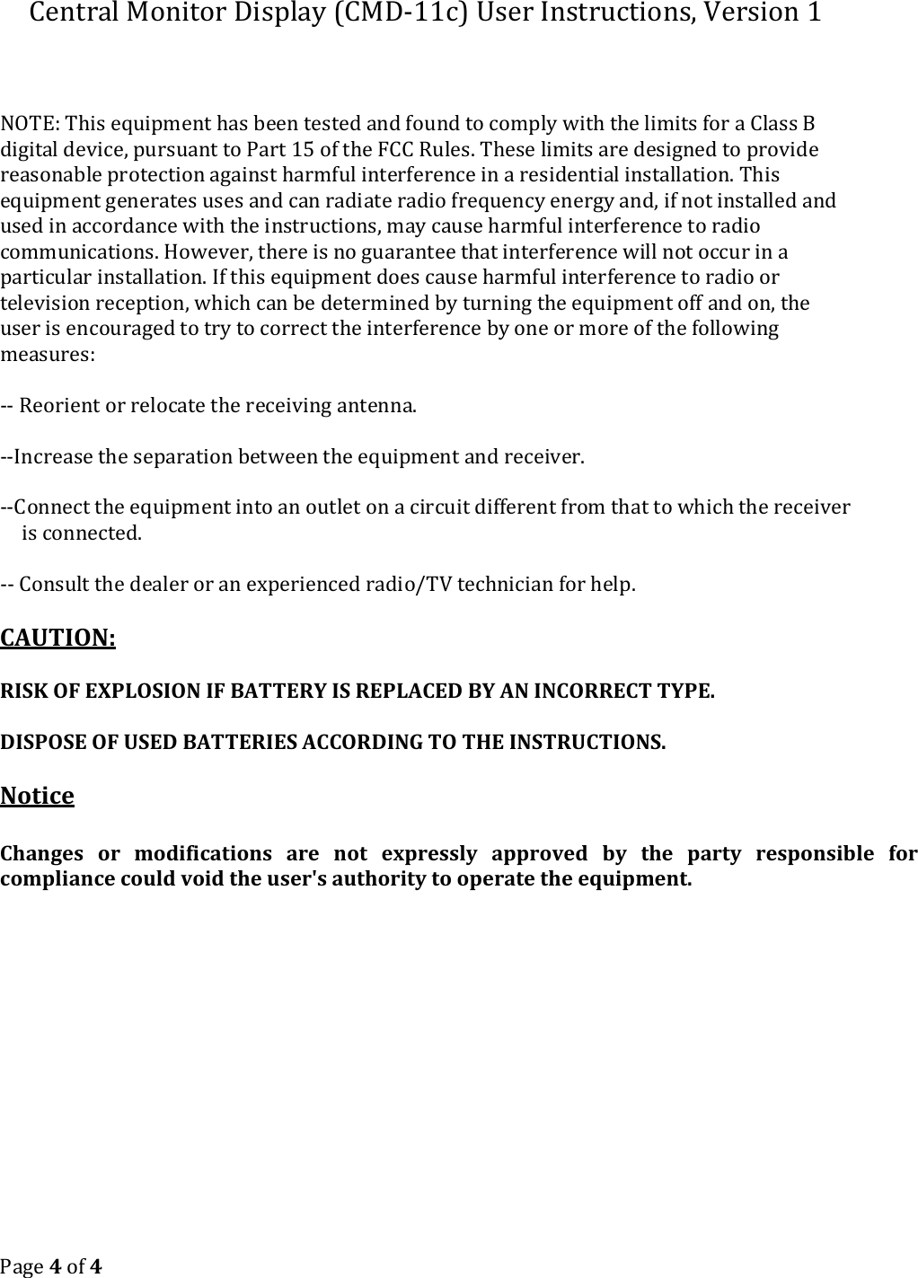 Page 4 of RONDISH CMD-11 Central Monitor Display User Manual CMD 11c UI