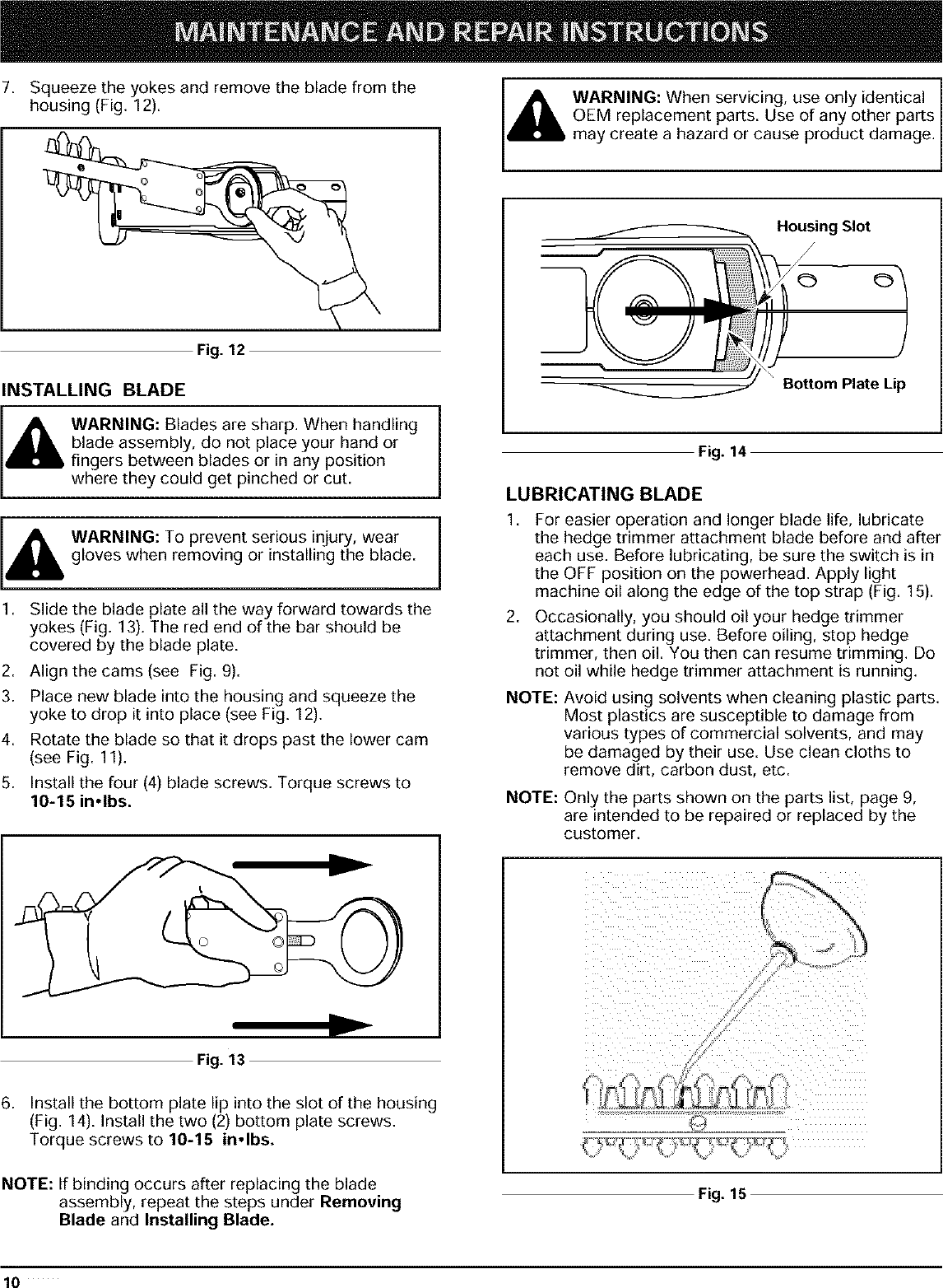 Page 10 of 12 - RYOBI  Hedge Trimmer, Gas Manual L0403050