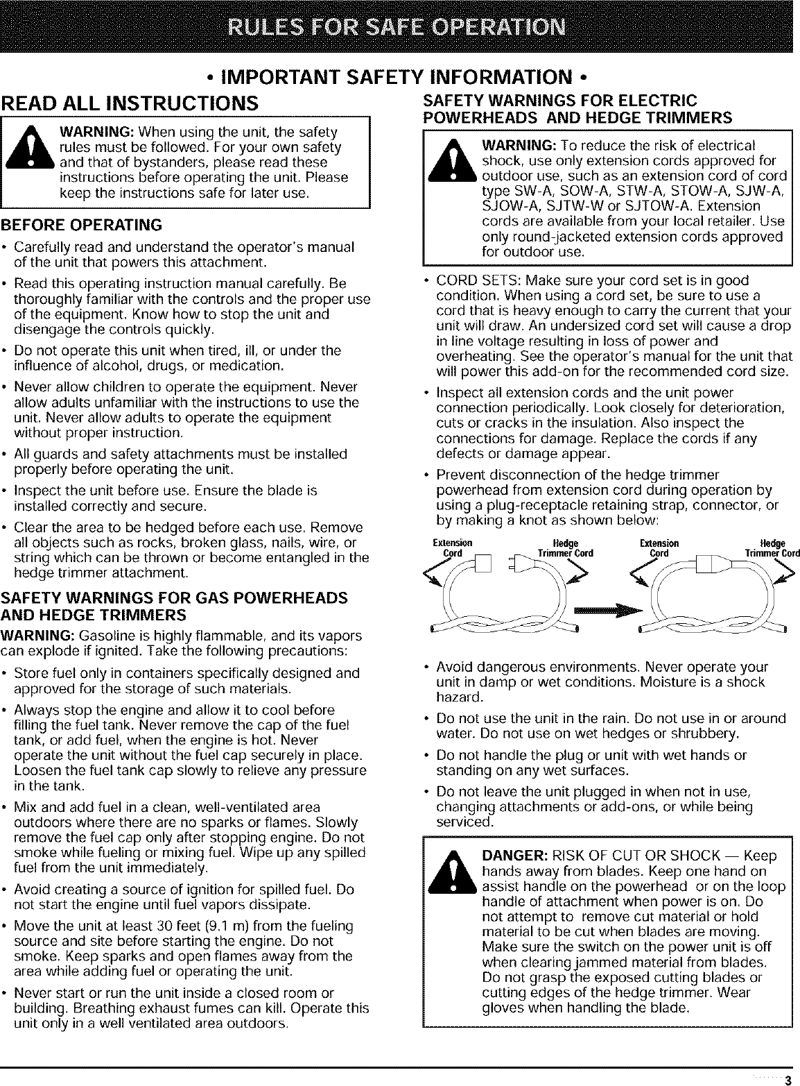 Page 3 of 12 - RYOBI  Hedge Trimmer, Gas Manual L0403050
