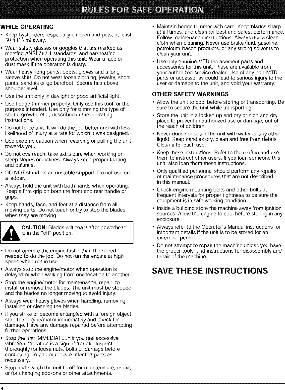 Page 4 of 12 - RYOBI  Hedge Trimmer, Gas Manual L0403050
