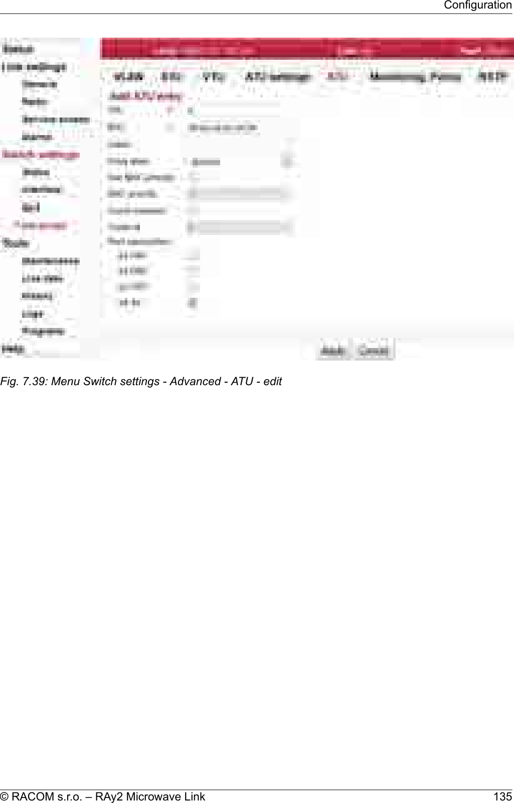 Fig. 7.39: Menu Switch settings - Advanced - ATU - edit135© RACOM s.r.o. – RAy2 Microwave LinkConfiguration