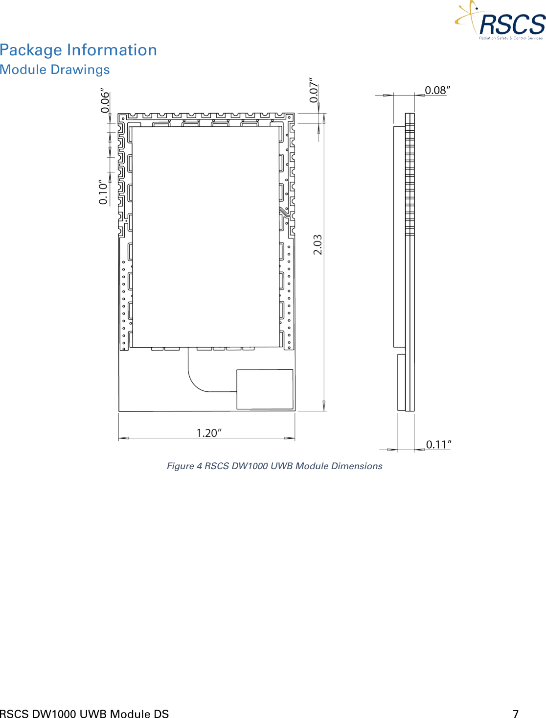  RSCS DW1000 UWB Module DS      7  Package Information Module Drawings  Figure 4 RSCS DW1000 UWB Module Dimensions   