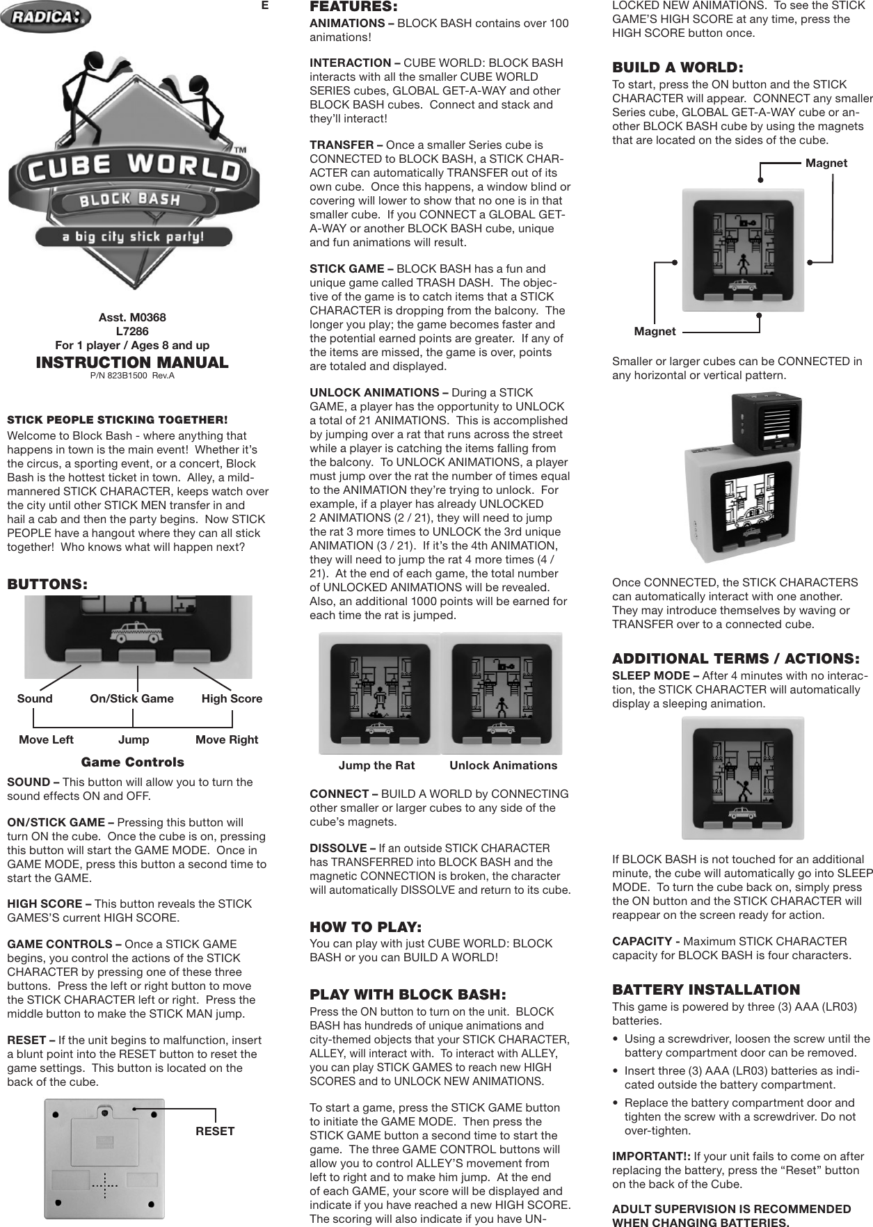 Page 1 of 2 - Radica-Games Radica-Games-Cube-World-L7286-Users-Manual-  Radica-games-cube-world-l7286-users-manual