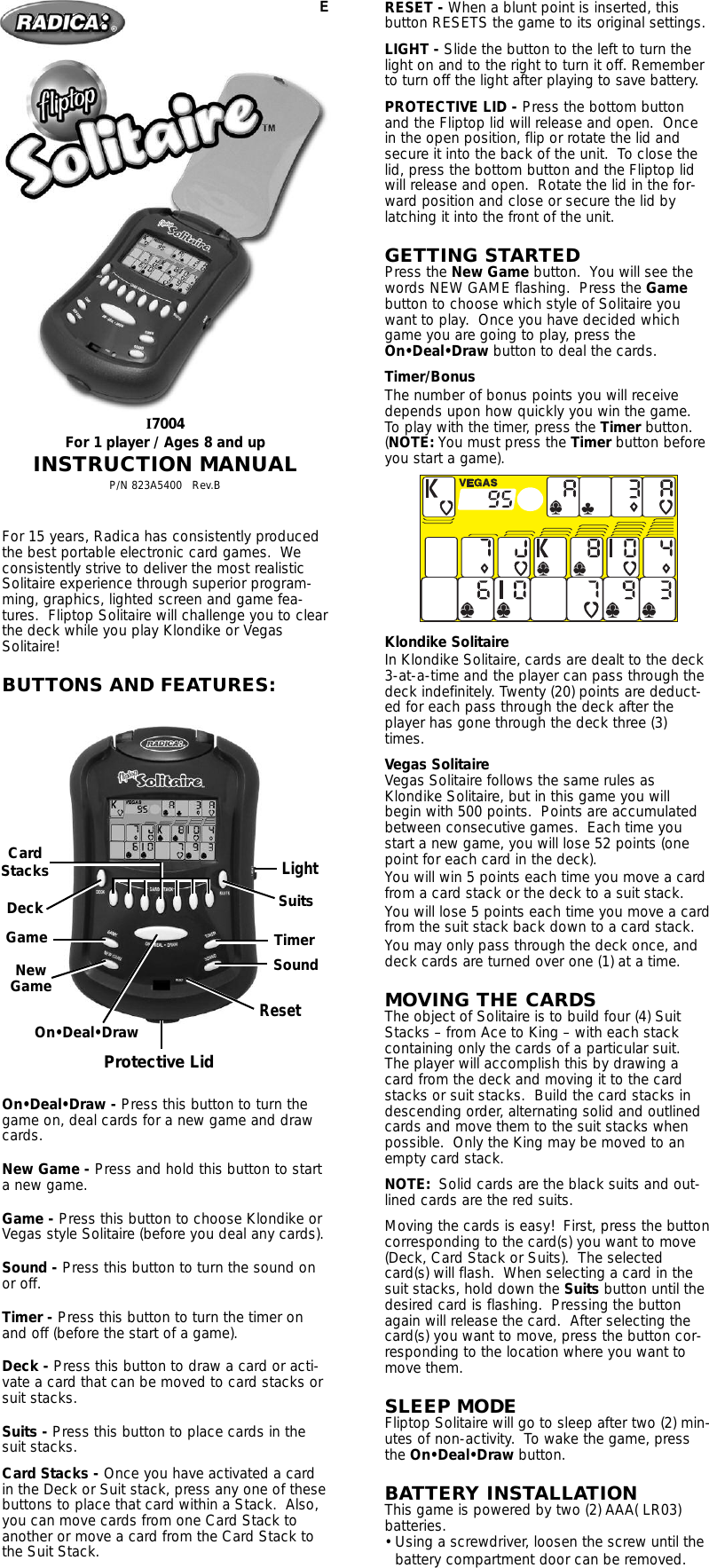 Page 1 of 2 - Radica-Games Radica-Games-I7004-Users-Manual- 74014 Manua1  Radica-games-i7004-users-manual