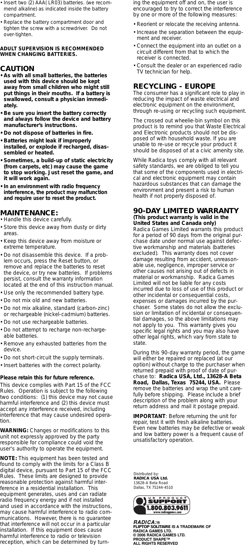 Page 2 of 2 - Radica-Games Radica-Games-I7004-Users-Manual- 74014 Manua1  Radica-games-i7004-users-manual