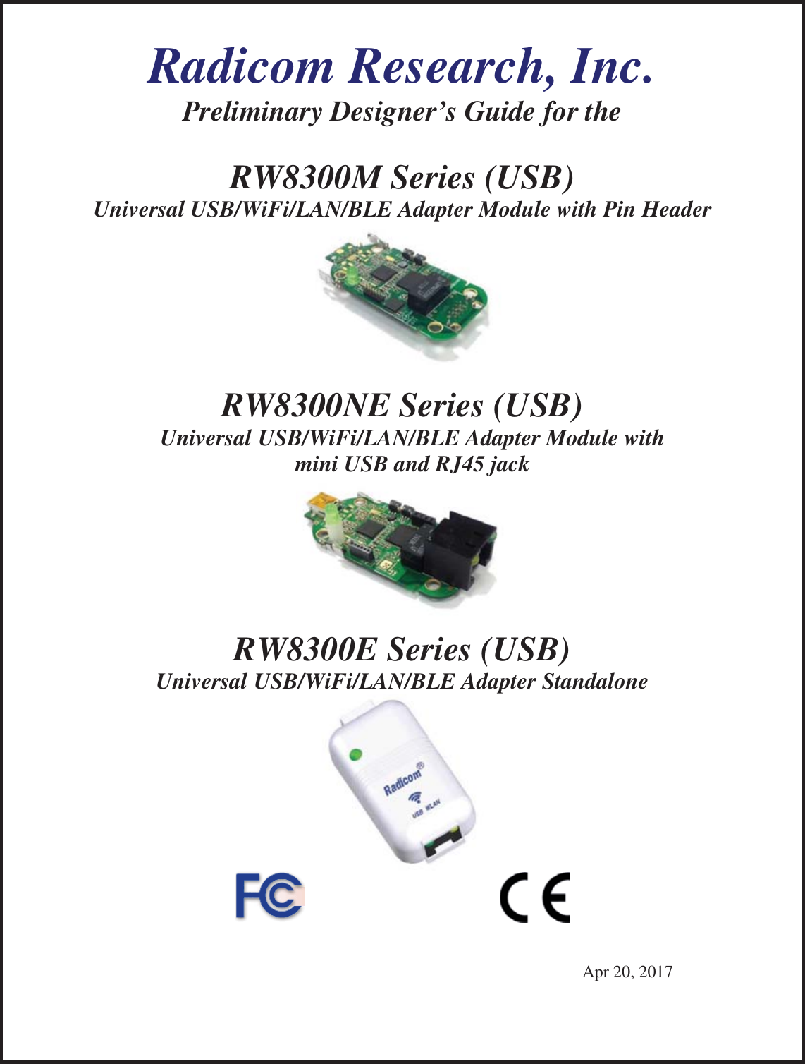 Page 1 of Radicom Research RW8300 2.4G wifi +BT4.0(BLE) Module User Manual Ethan Frome