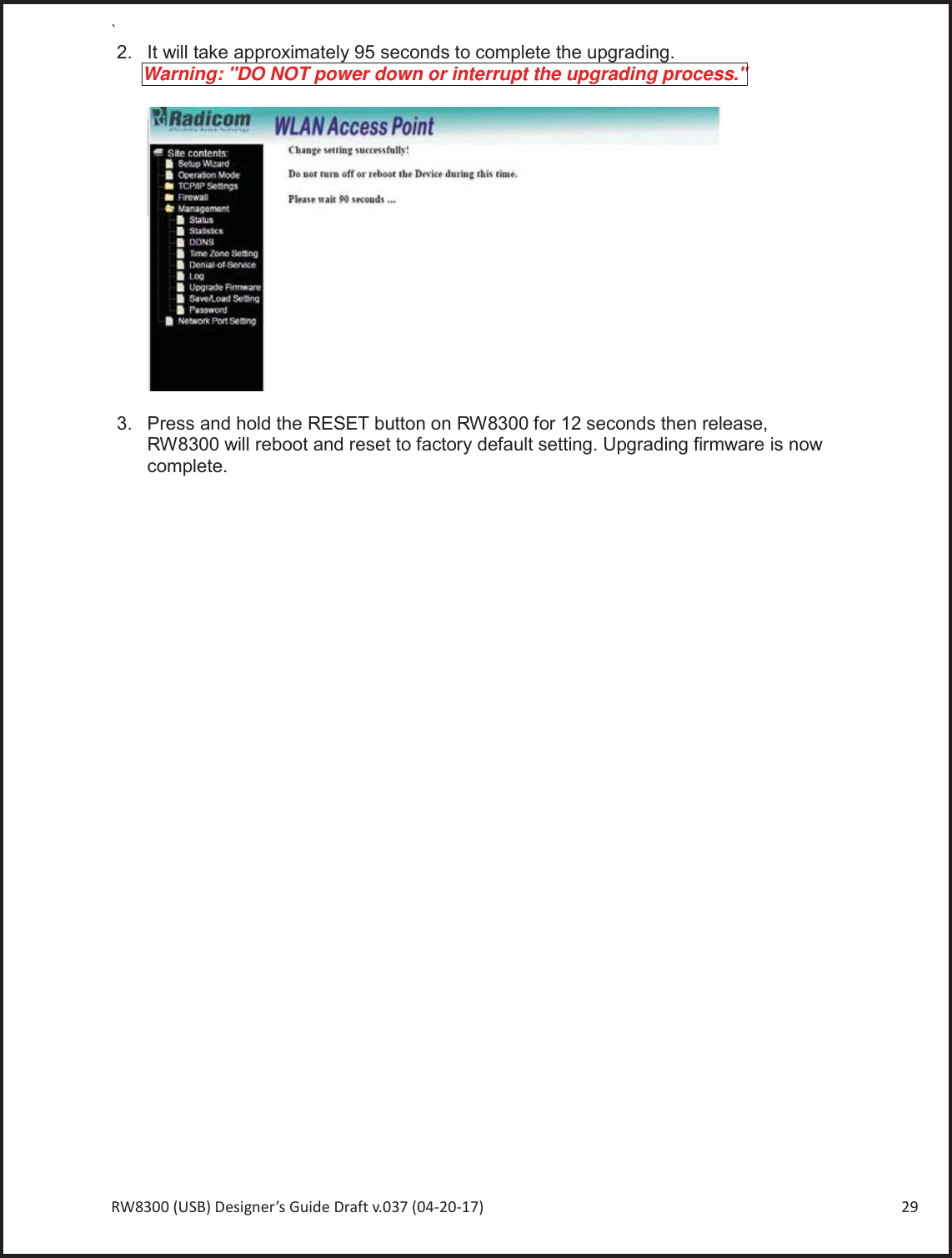 Page 29 of Radicom Research RW8300 2.4G wifi +BT4.0(BLE) Module User Manual Ethan Frome