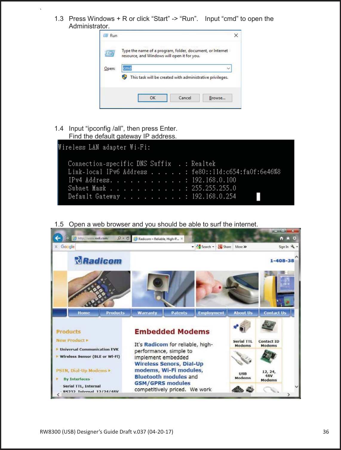 Page 36 of Radicom Research RW8300 2.4G wifi +BT4.0(BLE) Module User Manual Ethan Frome