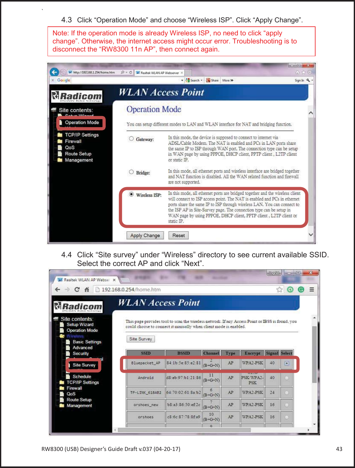 Page 43 of Radicom Research RW8300 2.4G wifi +BT4.0(BLE) Module User Manual Ethan Frome