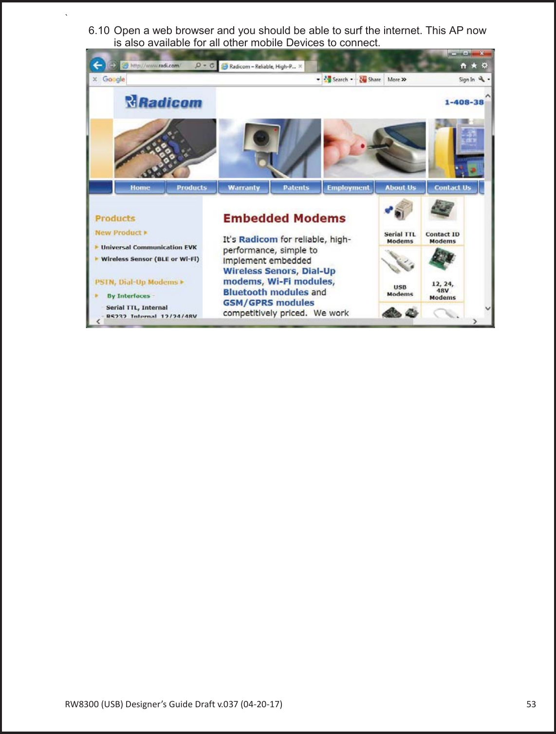 Page 53 of Radicom Research RW8300 2.4G wifi +BT4.0(BLE) Module User Manual Ethan Frome