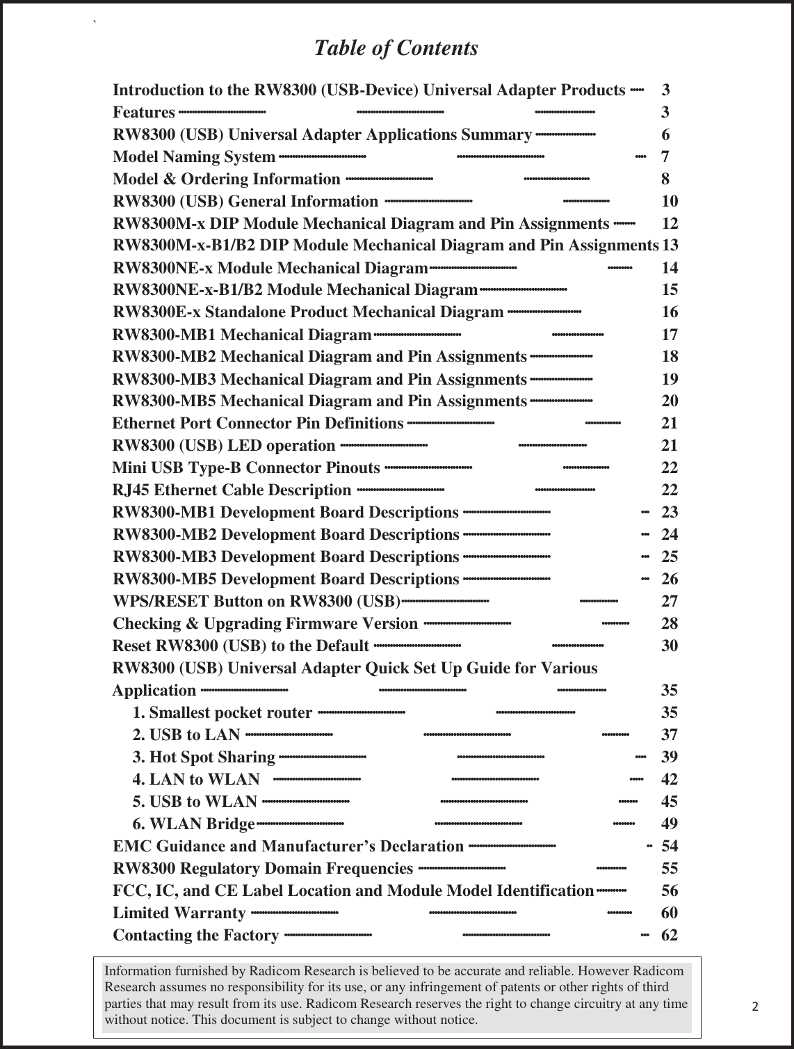 Page 2 of Radicom Research RW8300E Wireless universal adapter User Manual Ethan Frome