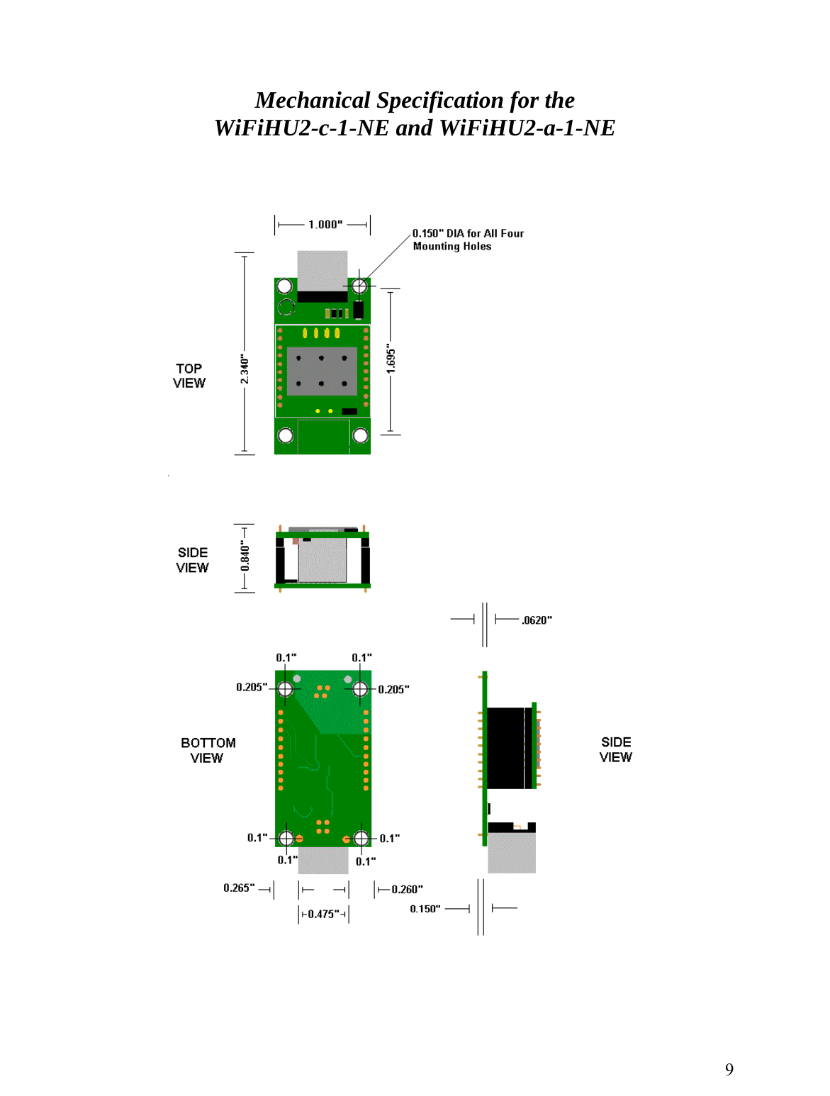    Mechanical Specification for the WiFiHU2-c-1-NE and WiFiHU2-a-1-NE      9  