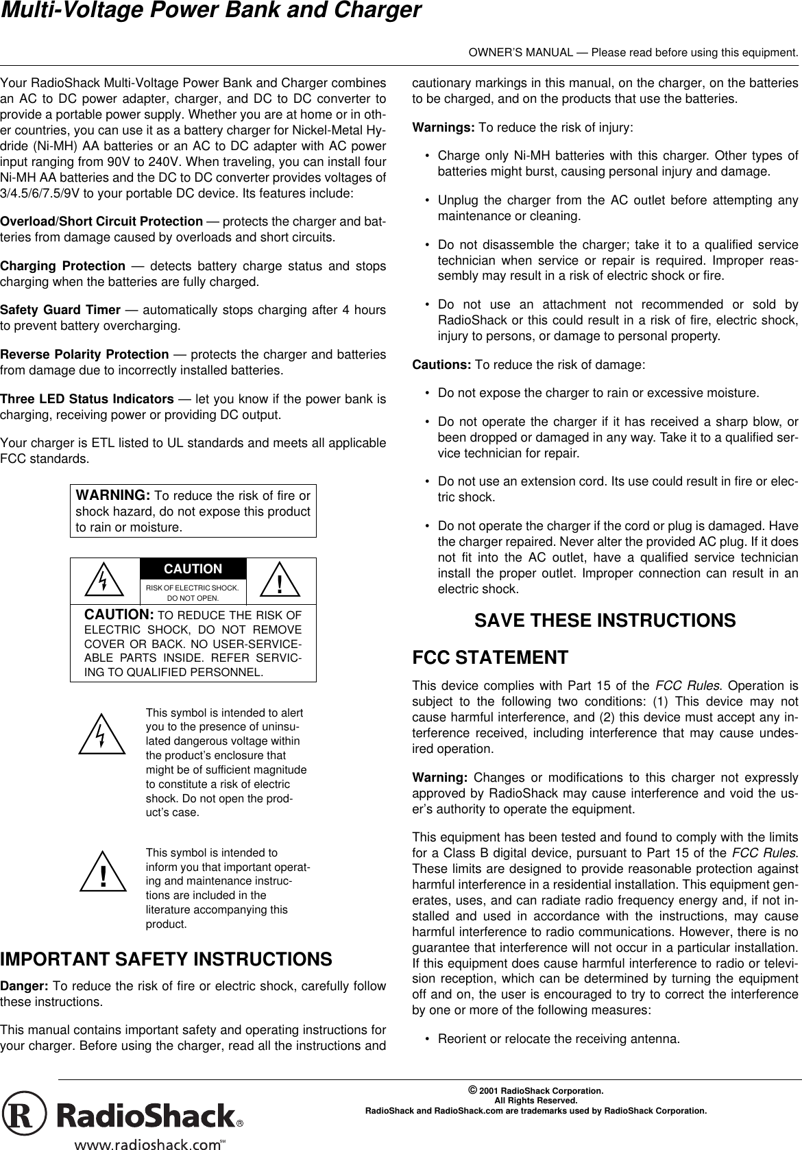 Page 1 of 4 - Radio-Shack Radio-Shack-08A01-Users-Manual- Www RadioShack With In-Line CircleR Radio-shack-08a01-users-manual